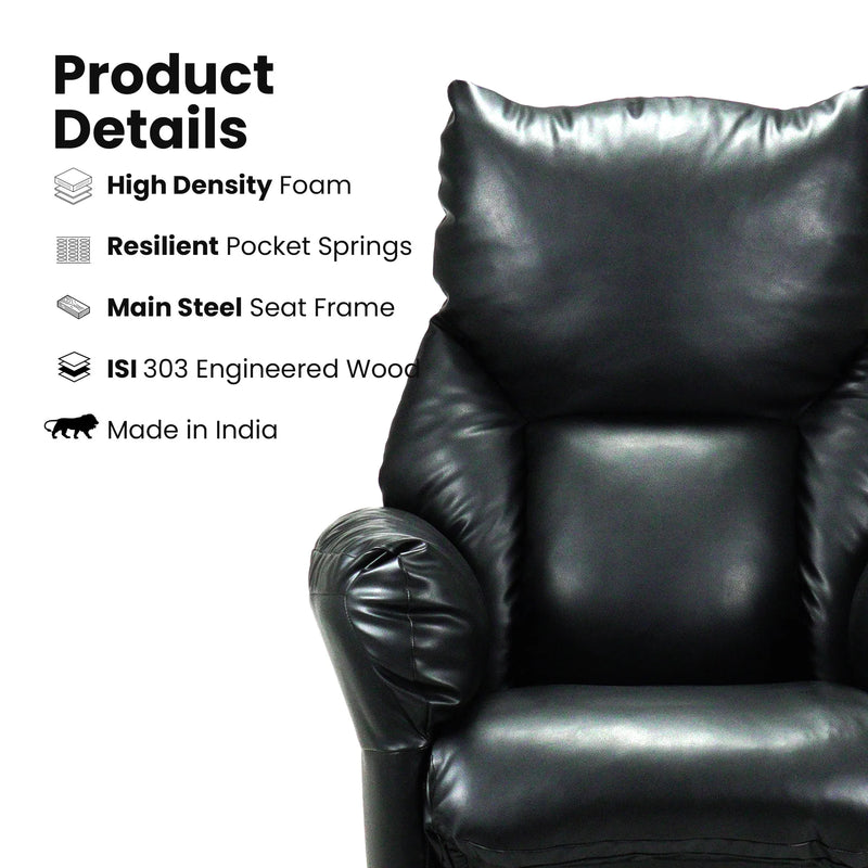 Hush Hiven Shadow black motorized recliner construction with high-density foam, pocket springs and steel seat frame