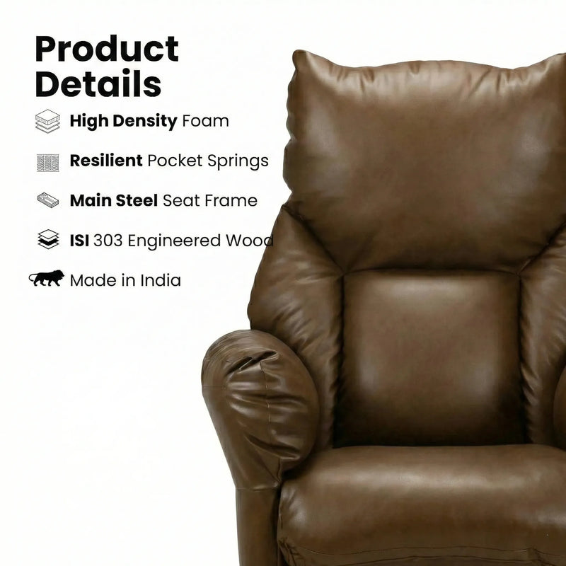 Hush Hiven Shadow brown motorized recliner construction with high-density foam, pocket springs and steel seat frame