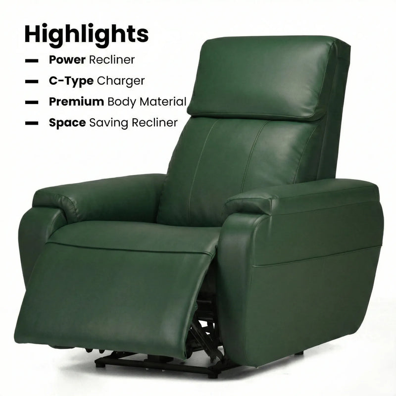 Hush Hiven Zeus green motorized recliner highlights power recliner, C-type charging, premium material and space-saving design