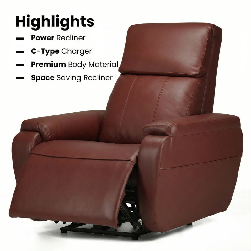 Hush Hiven Zeus maroon motorized recliner highlights power recliner,C-type charging, premium material and space-saving design