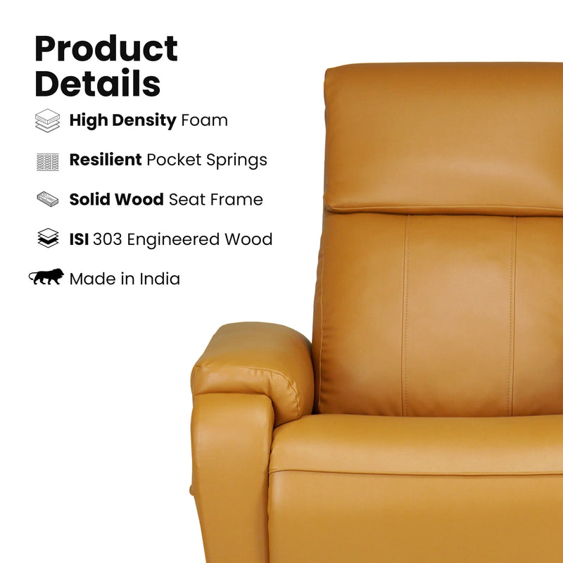 Hush Hiven Zeus tan motorized recliner construction showing high density foam, pocket springs and solid wood frame