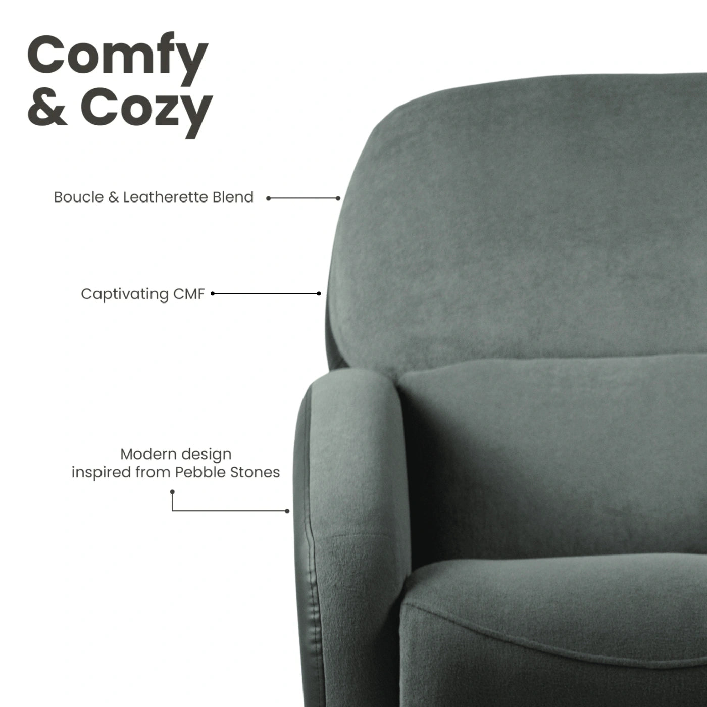 Hush Hiven Pebble Black Bear R3 Motorized Dual Leatherette &amp; Boucle Fabric Recliner with Pocket Spring - Hush Hiven