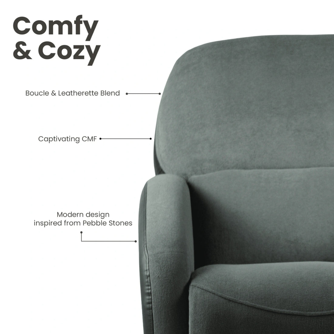 Hush Hiven Pebble Black Bear R3 Motorized Dual Leatherette &amp; Boucle Fabric Recliner with Pocket Spring - Hush Hiven