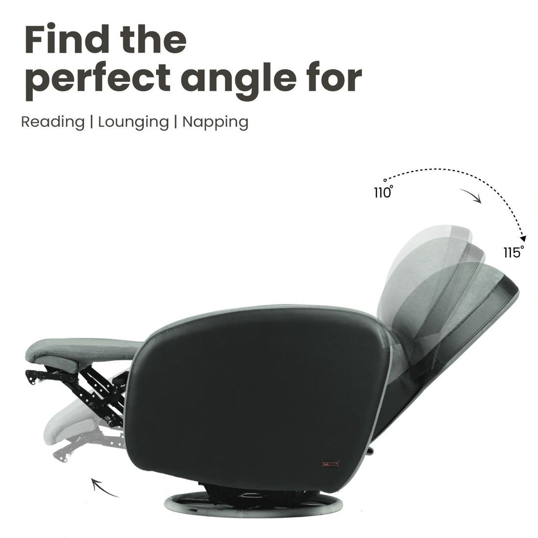 Hush Hiven Pebble Black Bear R3 Motorized Dual Leatherette &amp; Boucle Fabric Recliner with Pocket Spring - Hush Hiven