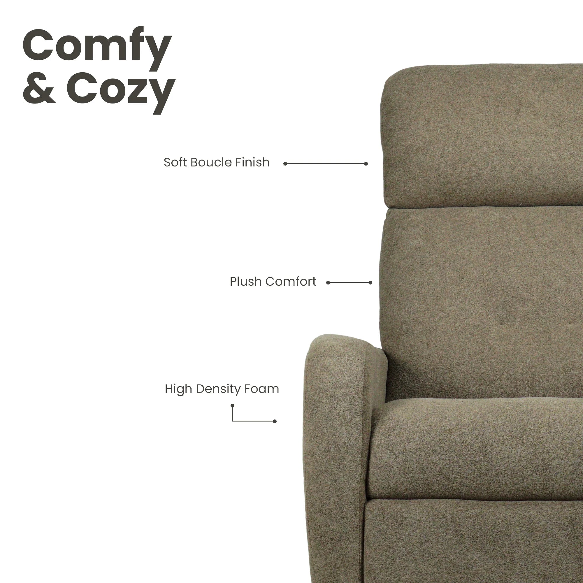 Hush Hiven Eva Hamster Boucle Recliner with Adjustable Headrest &amp; R1 Manual Mechanism - Hush Hiven