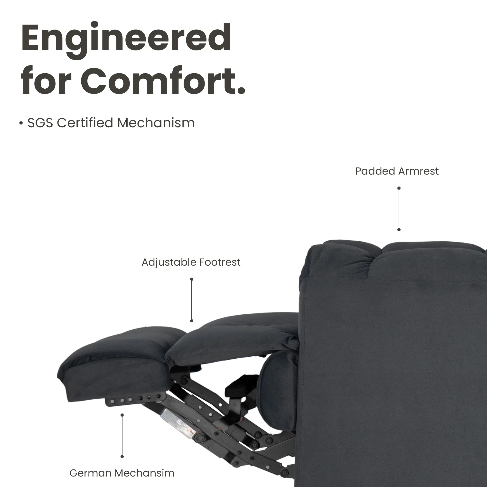 Black Hush Hiven Donna Velvet Single Seater Motorized Recliner chair engineering properties