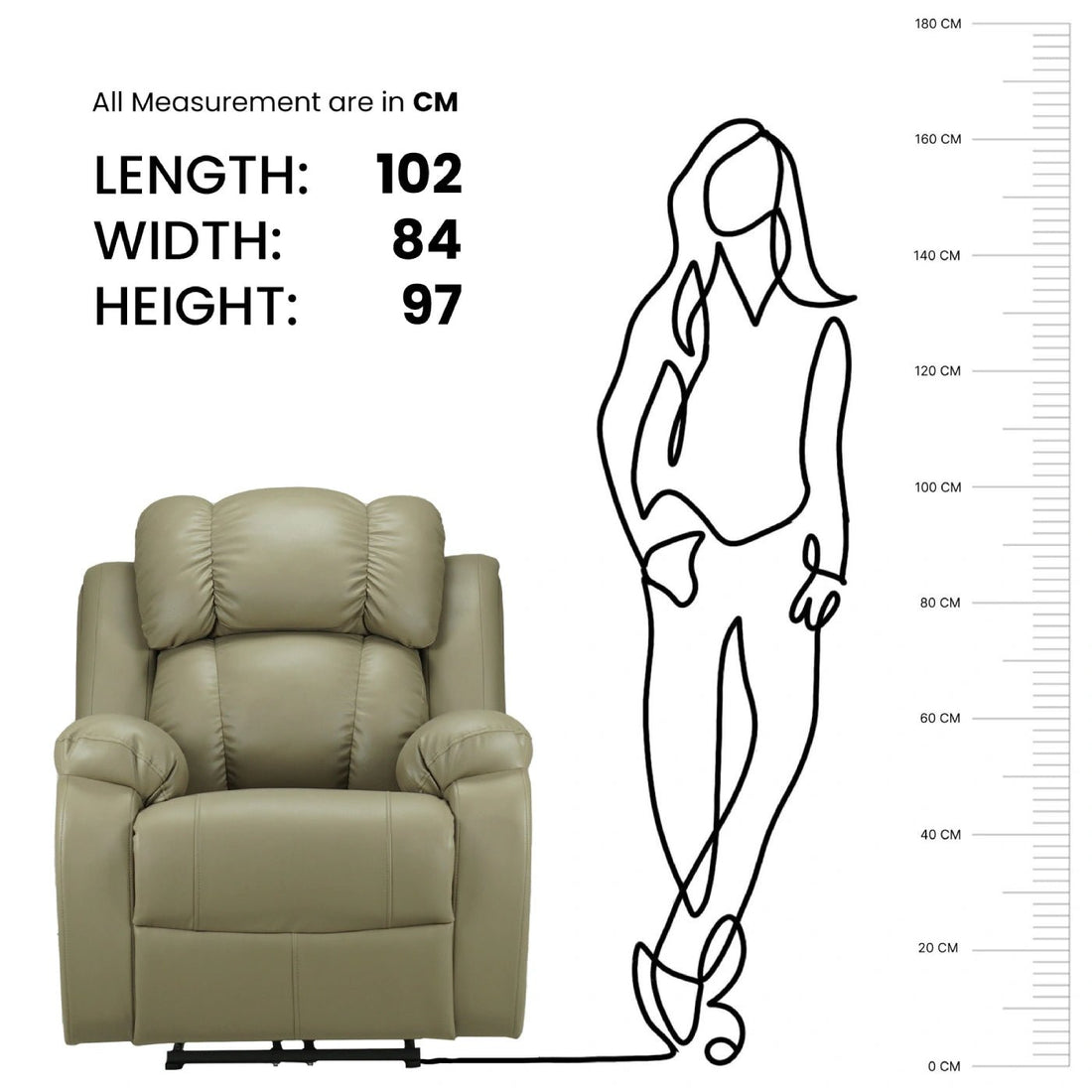 Hush Hiven Big B Single Seater Motorized Recliner Chair size chart