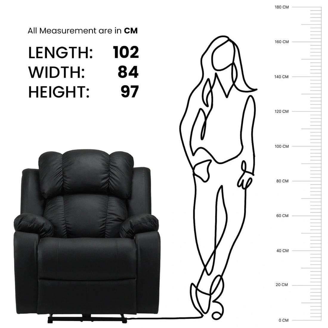 Hush Hiven Big B Single Seater Motorized Recliner Chair size chart