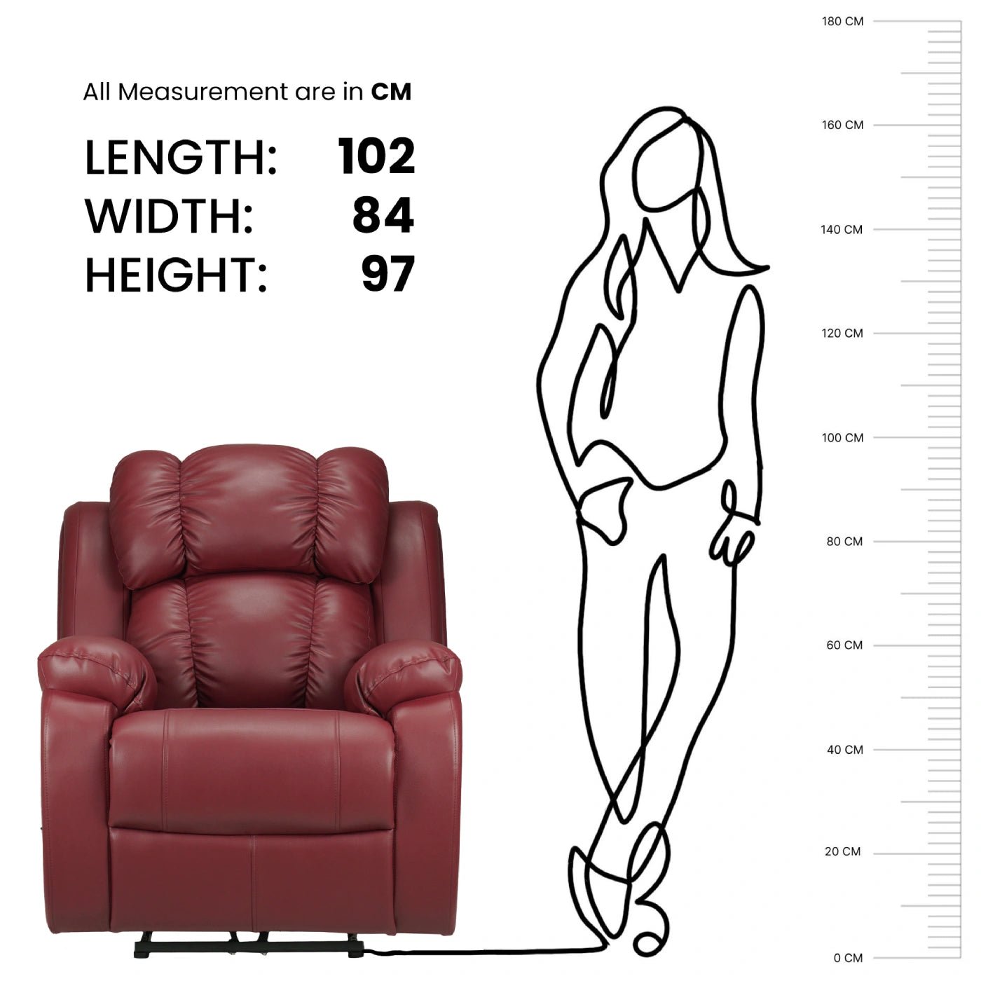 Hush Hiven Big B Single Seater Motorized Recliner Chair size chart