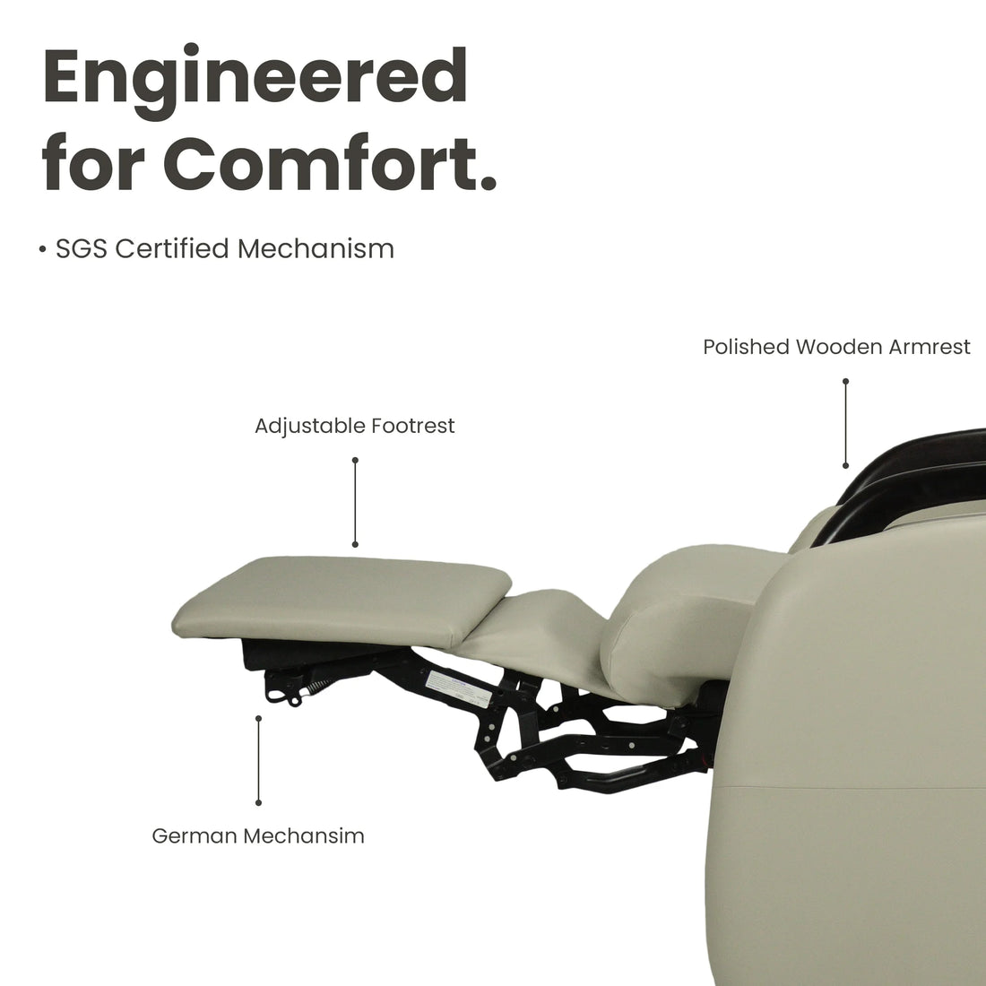 Hush Hiven Handbag Wood - to - Floor Leatherette Recliner with Solid Wooden Armrests &amp; Pocket Spring - Hush Hiven