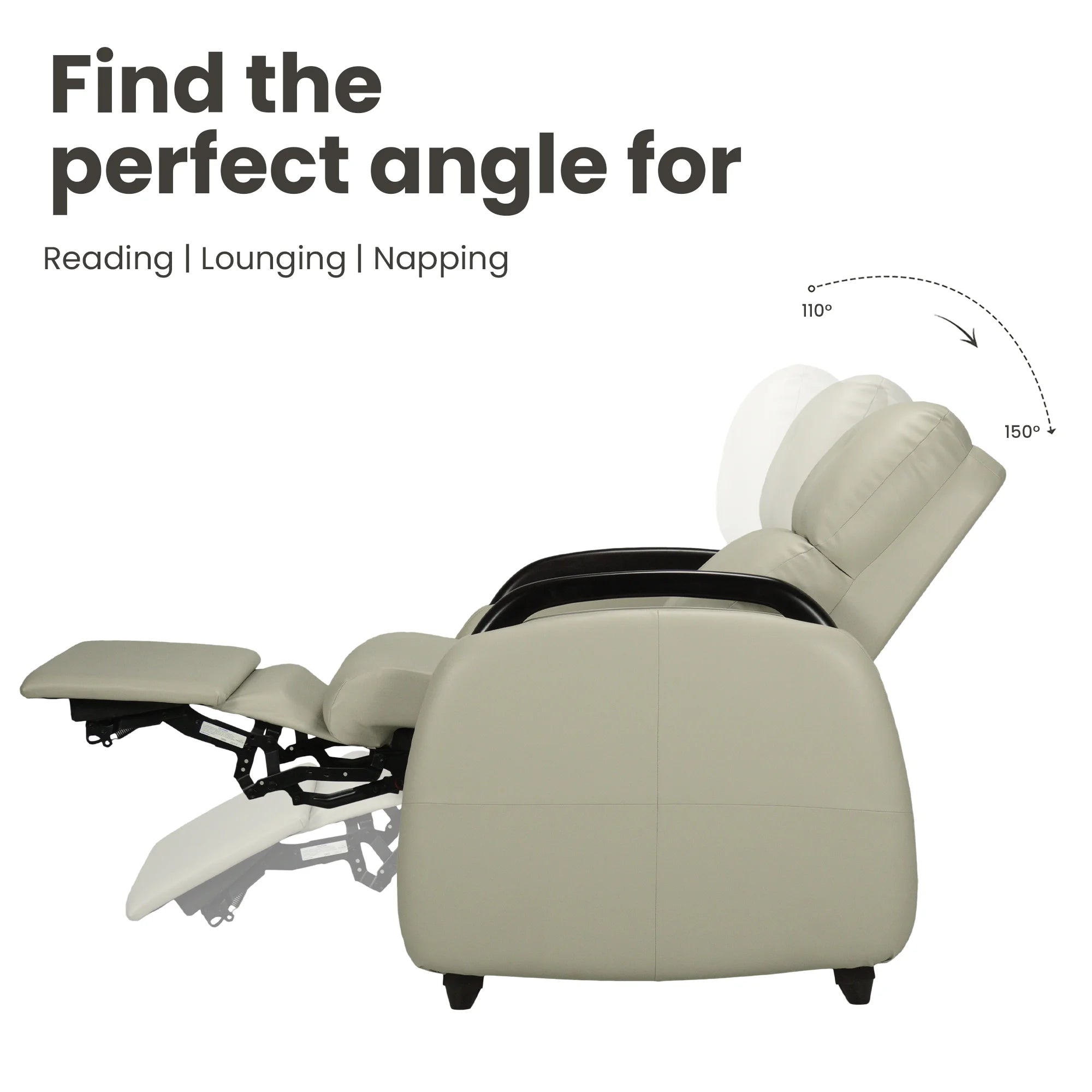 Hush Hiven Handbag Wood - to - Floor Leatherette Recliner with Solid Wooden Armrests &amp; Pocket Spring - Hush Hiven