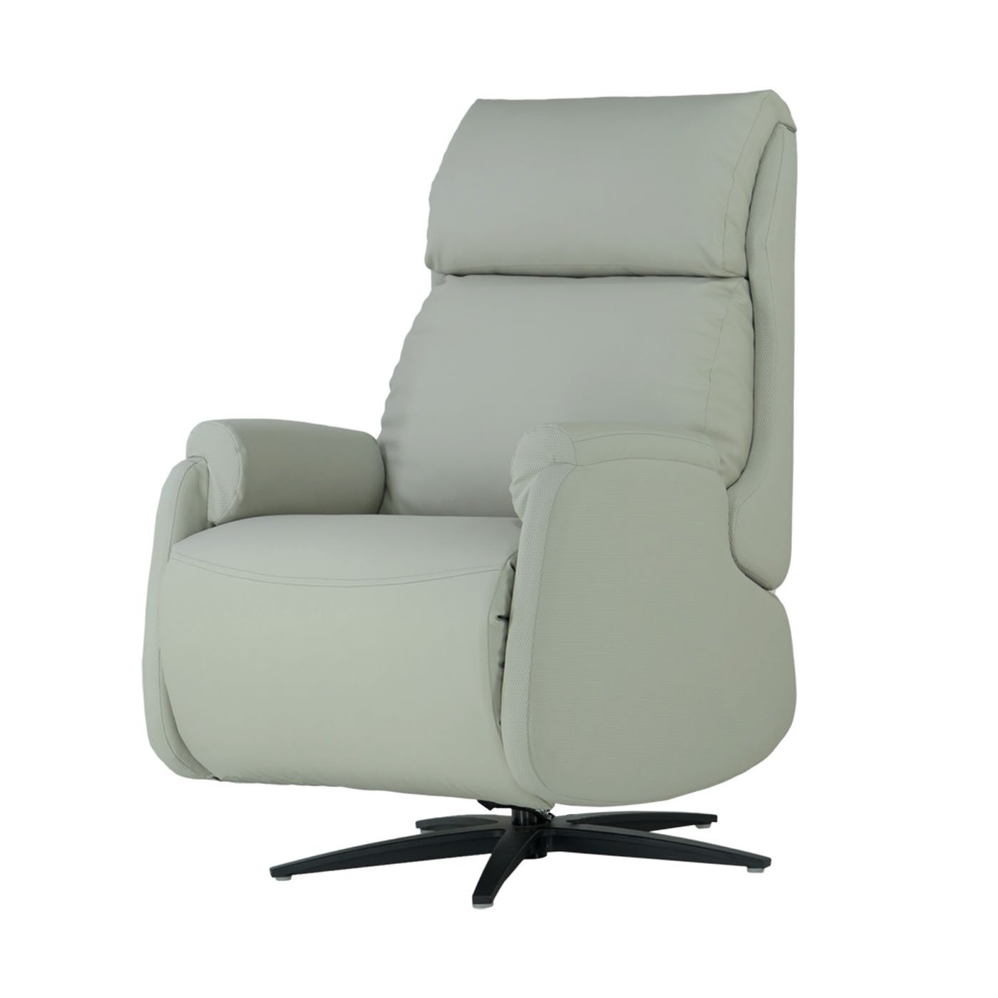 white recliner chair with a black swivel base on a white background