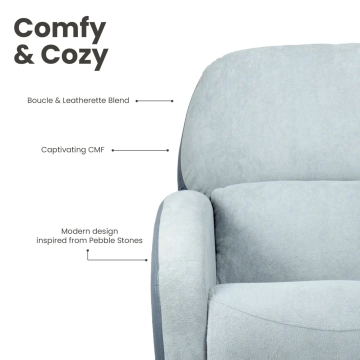 Hush Hiven Pebble Husky R3 Motorized Dual Leatherette & Boucle Fabric Recliner with Pocket Spring - Image 6